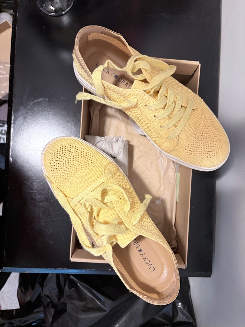 Lucky Brand Women's Yellow Knit Lace-Up Sneakers